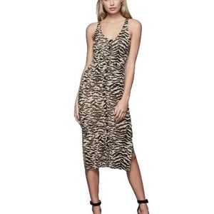 Good American Dress Midi Sand Zebra Tank Scoop Neck Button Down Size 1 Small